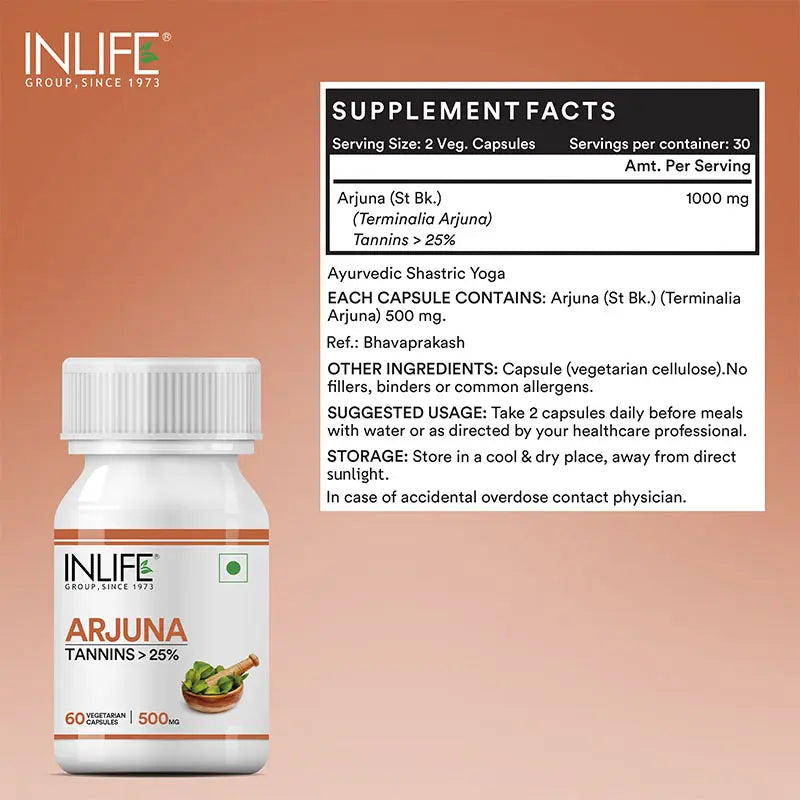 Inlife Arjuna Extract Supplement|500mg| 60 Veg. Capsules