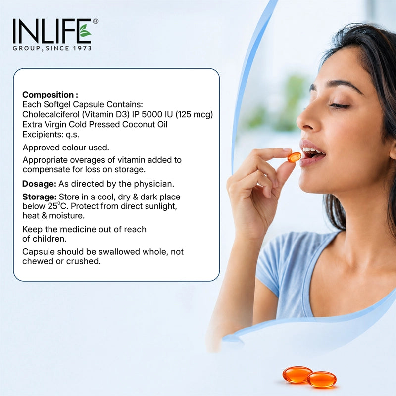INLIFE Vitamin D3 5000 IU Cholecalciferol, 60 Softgels
