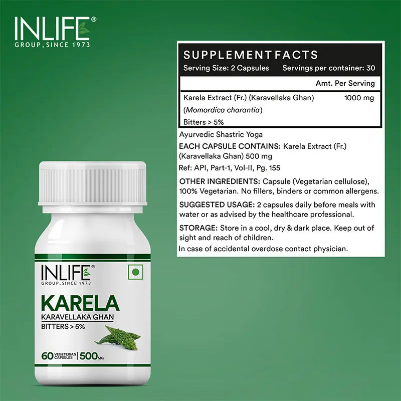 Inlife Karela Bitter Gourd Extract Supplement, 500mg |60 Veg. Capsules