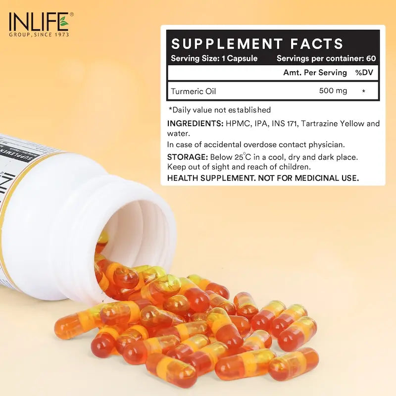 Inlife Turmeric Oil Supplement | 500mg | 60 Veg. Capsules