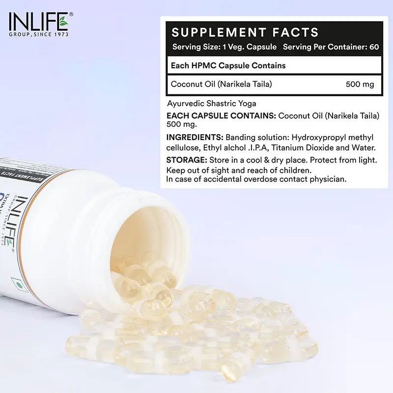 Inlife Coconut Oil Supplement | 500mg | 60 Veg. Capsules