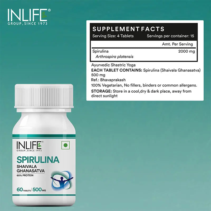 Inlife Spirulina Supplement | 500mg | 60 Tablets