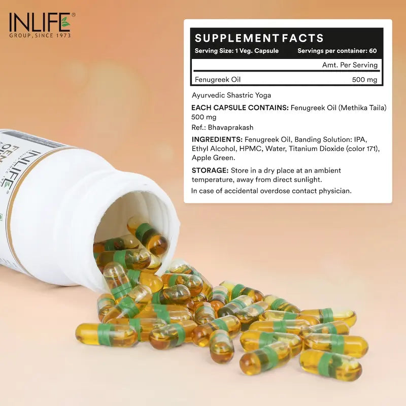 Inlife Fenugreek Oil Supplement | 500mg | 60 Veg. Capsules