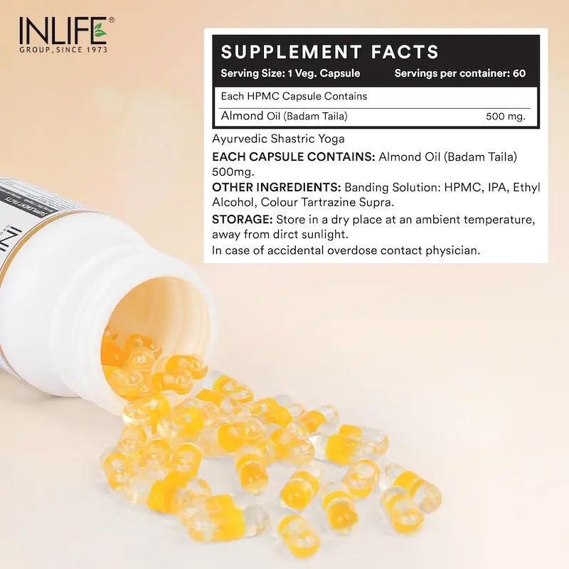 Inlife Sweet Almond Oil Capsules Supplement | 60 Veg. Capsules