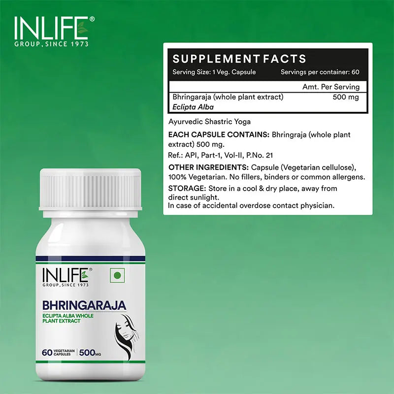 Inlife Bhringraja Extract Supplement | 500mg |60 Veg. Capsules