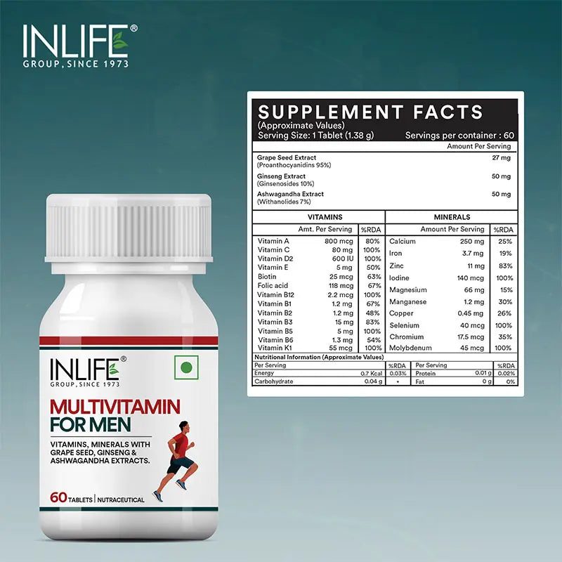 Inlife Multivitamin and Mineral for Men - 60 Tablets | Vegetarian Supplement