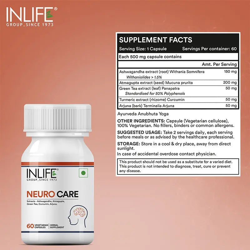 Inlife Neuro Care Supplement, 500mg - 60 Vegetarian Capsules