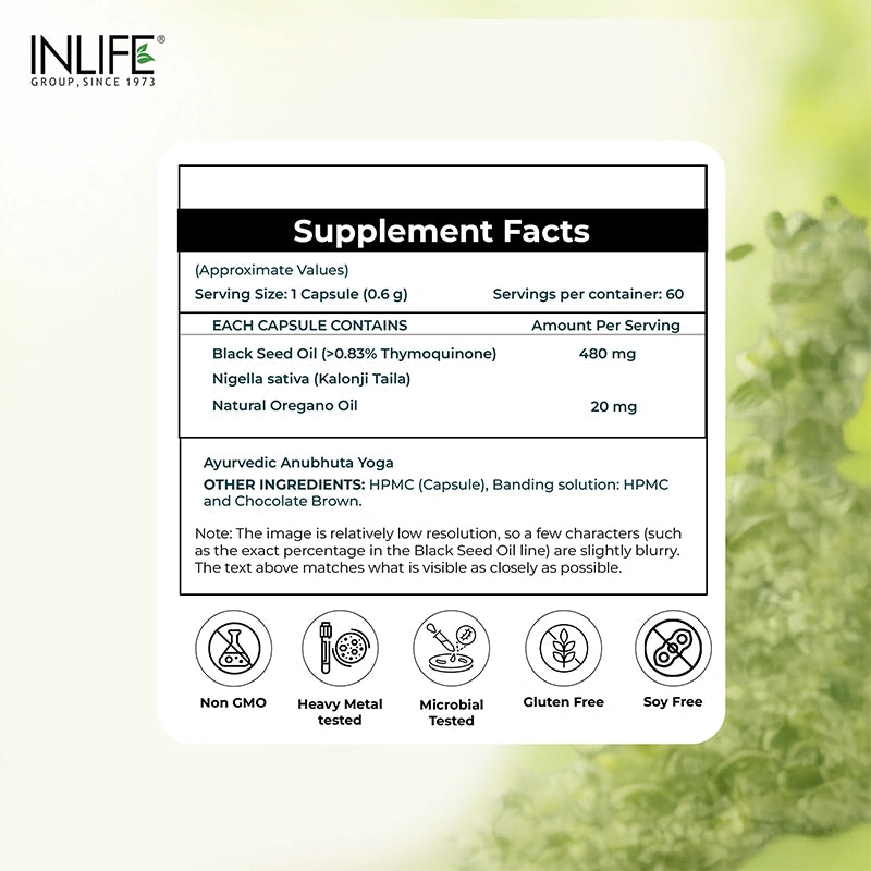 Inlife Black Seed Oil with Oregano, Veg Liquid Filled Capsules