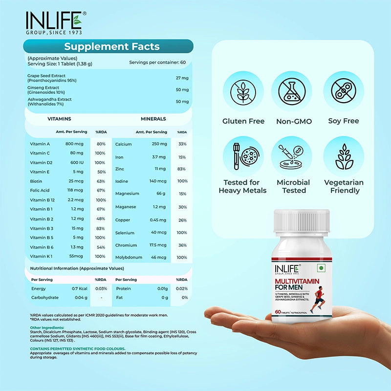 Inlife Multivitamin and Mineral for Men | Vegetarian Tablets