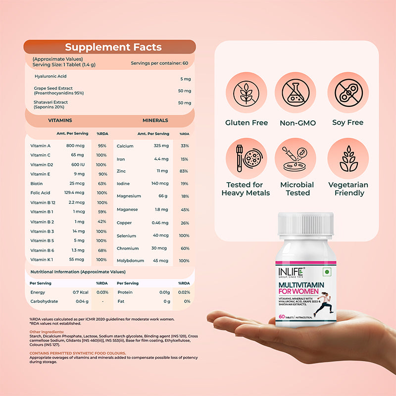Inlife Multivitamin and Mineral for Women | Vegetarian Tablets