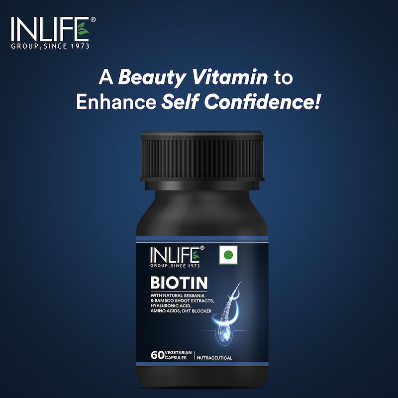 INLIFE Biotin Supplement for Hair, DHT Blocker with Sesbania, Bamboo Shoot - 60 Vegetarian Capsules