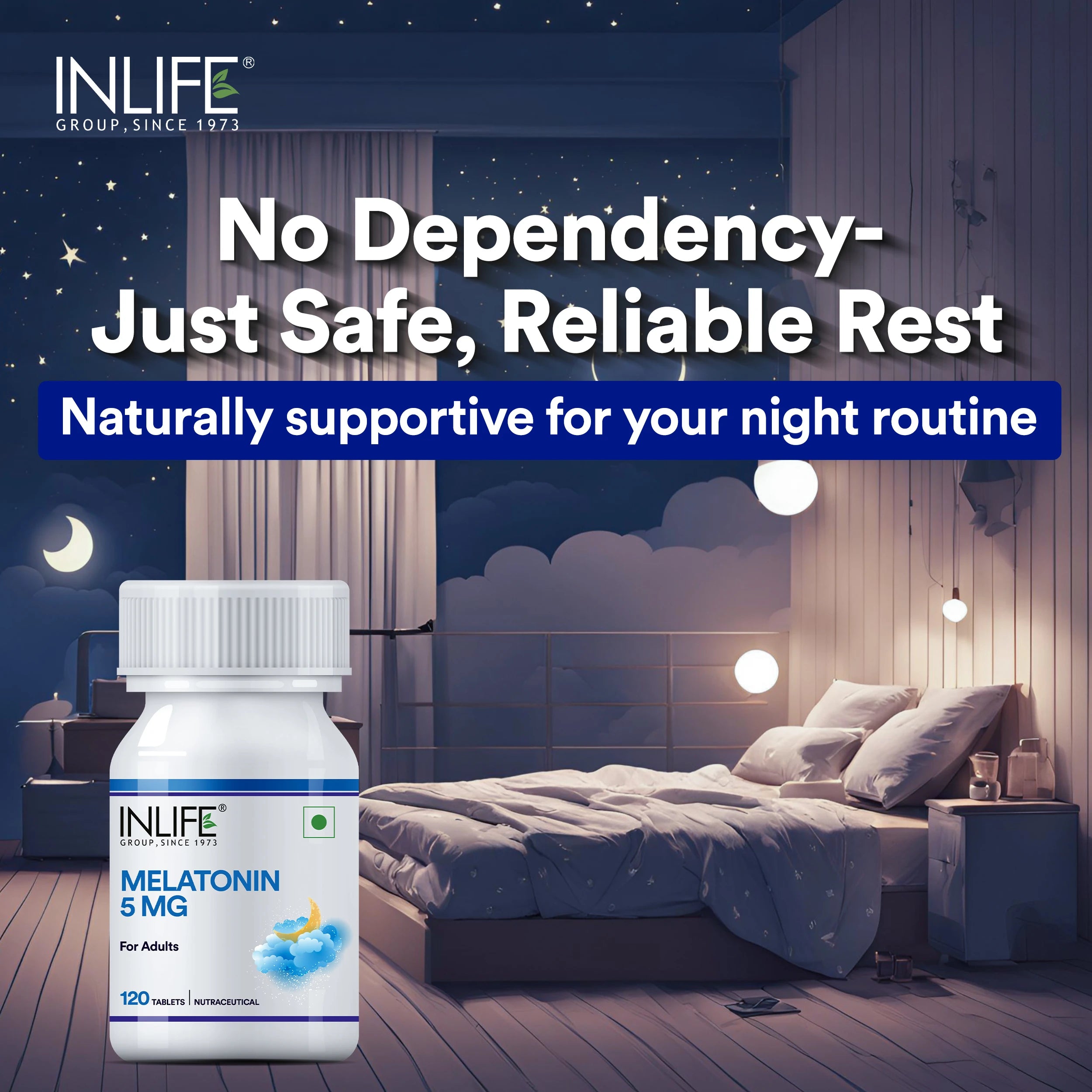 Inlife Melatonin 5mg Tablets Supplement for Adults | Sleep and Relaxation | 120 Vegetarian tablets