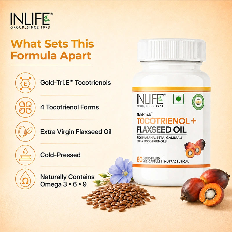 Inlife Tocotrienol (Gold Tri.E™) + Flaxseed Oil Plant-Based Omega 3-6-9 Capsules