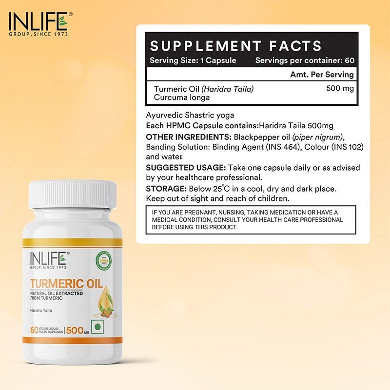 Inlife Turmeric Oil Supplement, 500mg, Veg. Capsules