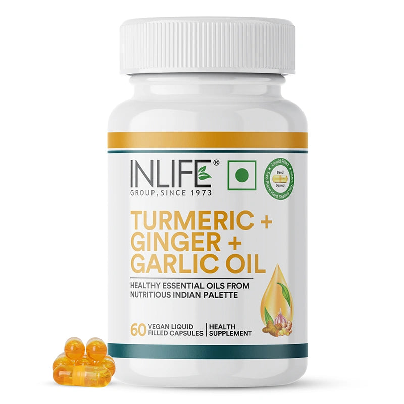 Inlife Turmeric Oil, Ginger Oil, Garlic Oil Supplement, Veg. Capsules
