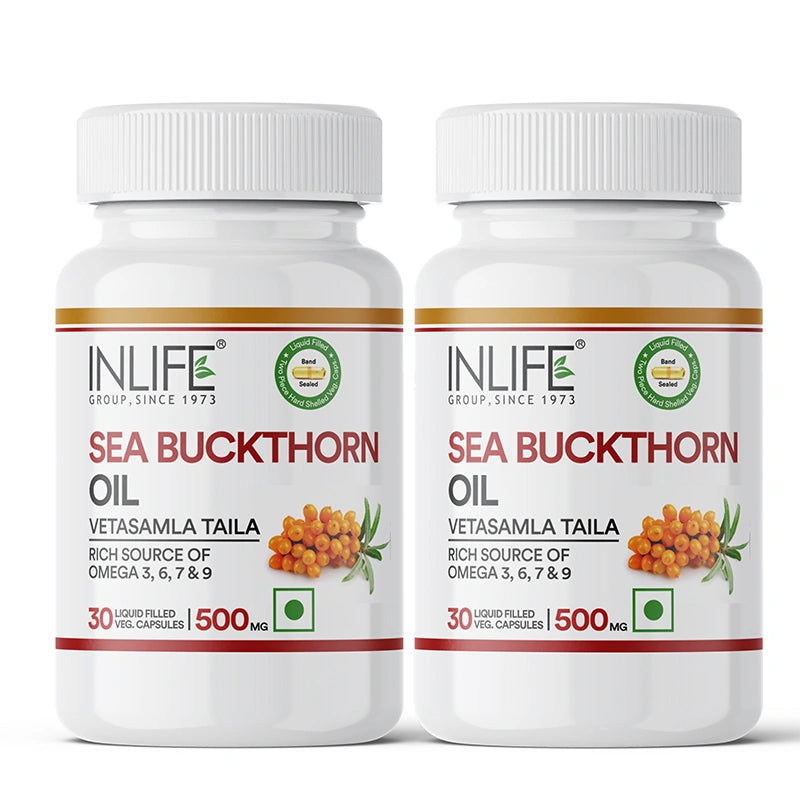 Inlife Sea Buckthorn Oil Omega 3 6 7 9 Fatty Acids Supplement | 500mg | Veg. Capsules