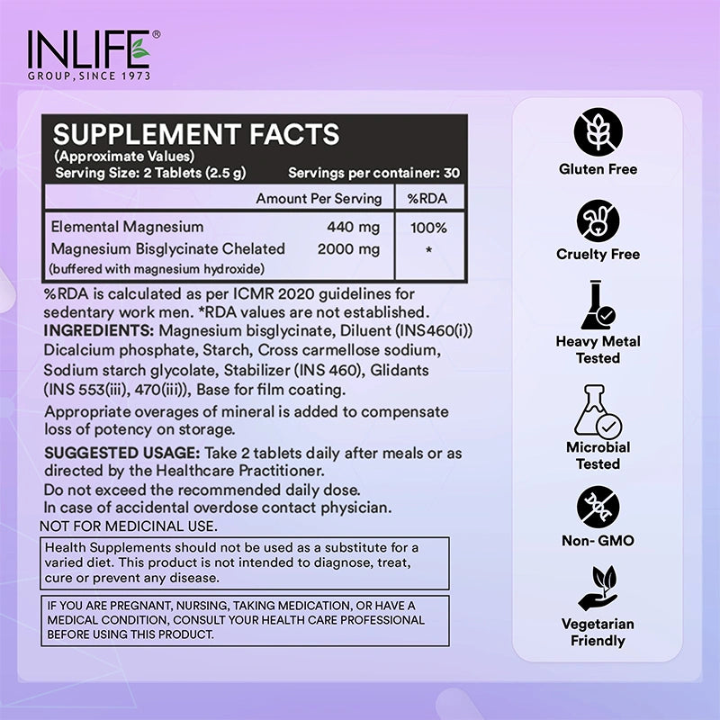 Inlife Chelated Magnesium Glycinate Forte, Veg. Tablet
