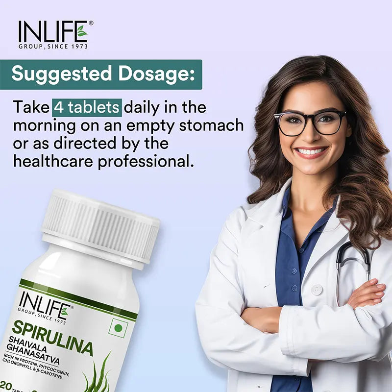 INLIFE Spirulina 500 mg – 120 Vegetarian tablets Organic Blue-Green Algae Superfood with Phycocyanin & Antioxidants