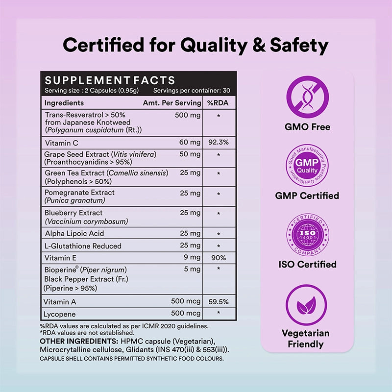 Inlife Natural Resveratrol Japanese Knotweed 750 mg, Antioxidant-Rich Supplement with Grape Seed, Green Tea, Vitamin C, L-Glutathione & Bioperine, Veg. Capsules