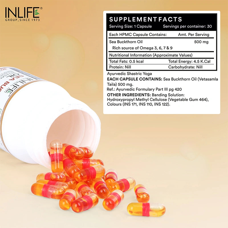 Inlife Sea Buckthorn Oil Omega 3 6 7 9 Fatty Acids Supplement | 500mg | Veg. Capsules