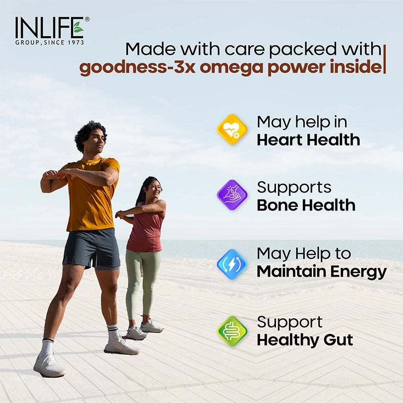 Inlife Flaxseed Oil Capsules Omega 3 6 9 Supplement | 1000mg | Softgels