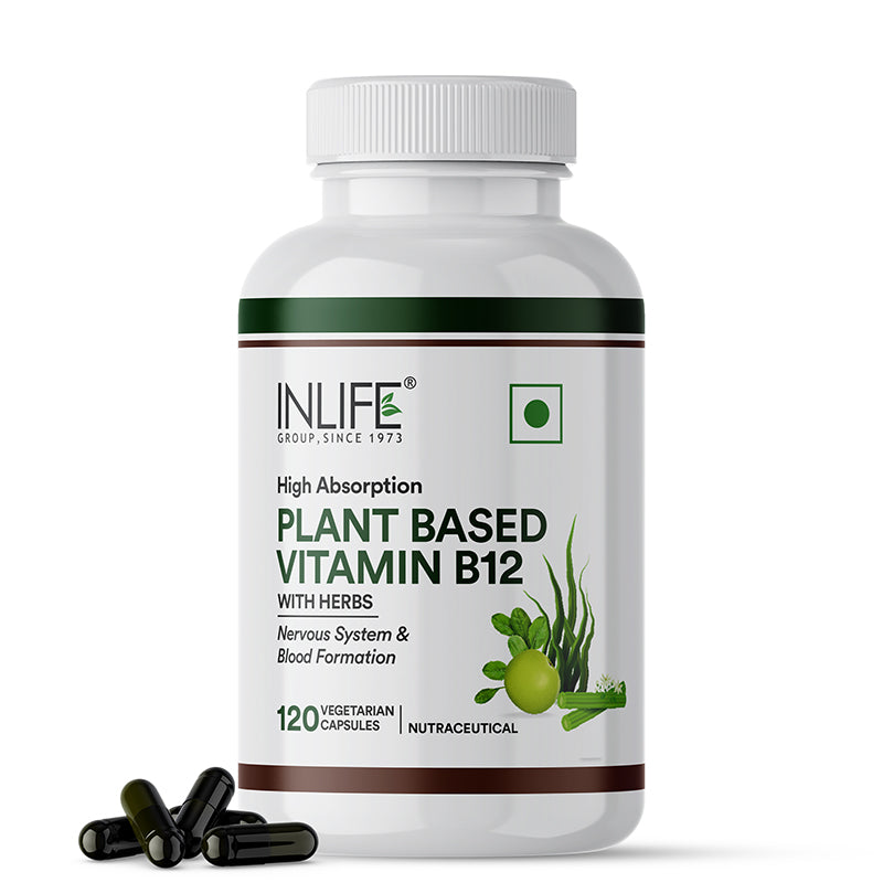 INLIFE Plant Based Vitamin B12 Vegan Supplement, High Absorption Superfoods - 120 Veg. Capsules
