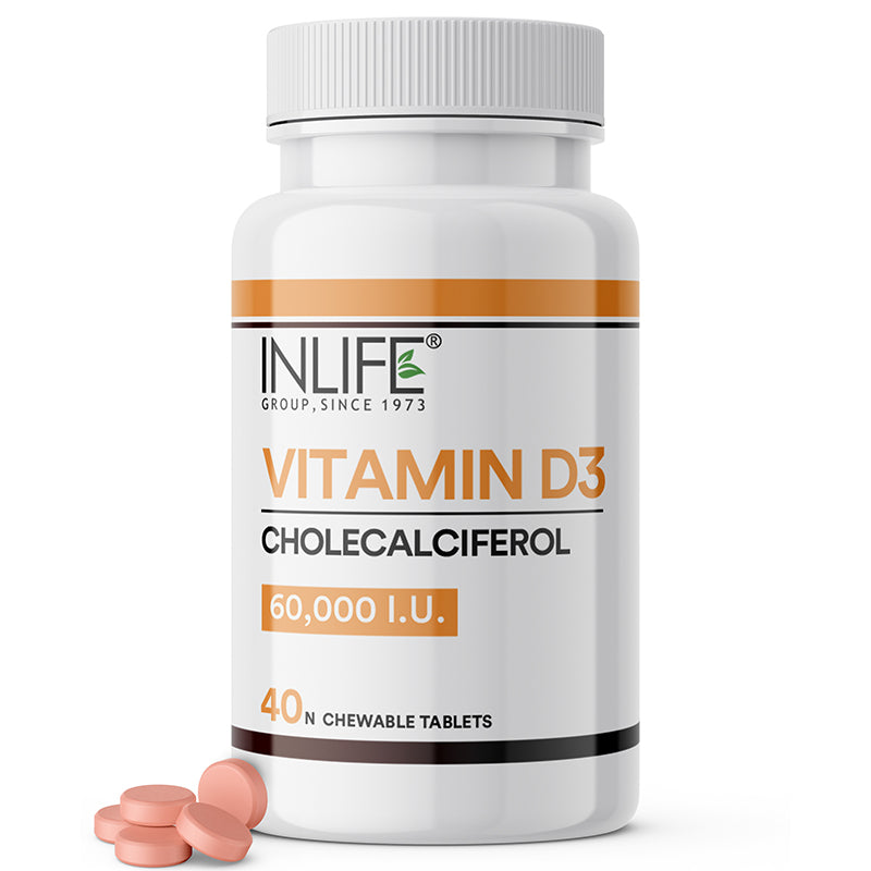 INLIFE Vitamin D3 60000 IU Chewable Tablets | Cholecalciferol Supplement - 40 Tablets