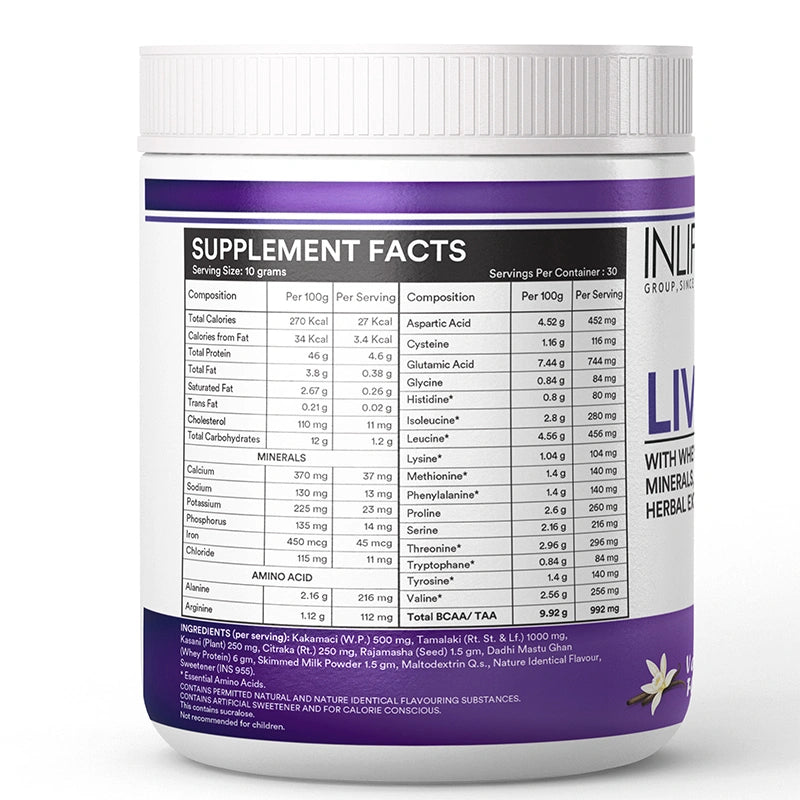 Inlife Livstan Liver Support Powder, Whey Protein with Ayurvedic Herbs, 300g (Vanilla)