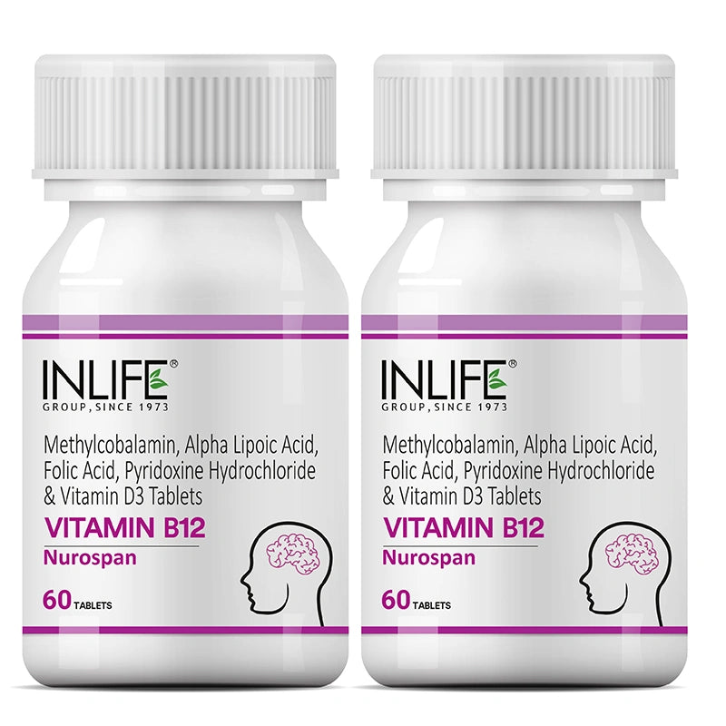 Inlife Vitamin B12 Methylcobalamin 1500mcg with ALA, Nurospan, 60 Tablets