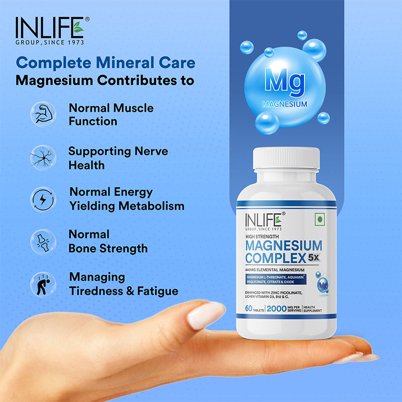Inlife 5X Magnesium Complex 2000mg with Zinc, Vitamin C, D3 & B12, Veg. Tablets