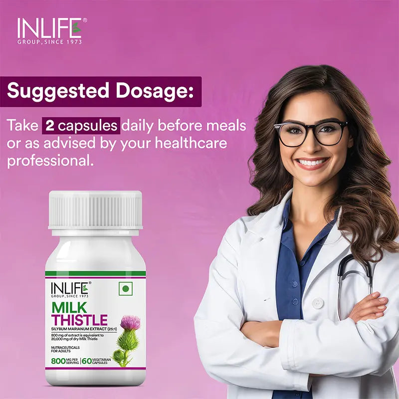 Inlife Milk Thistle Supplement | 800mg Per Serving | 60 Veg. Capsules