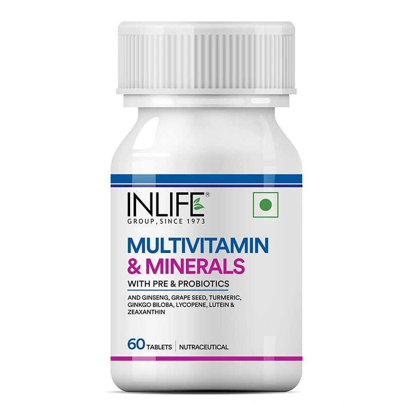 Inlife Multivitamin and Minerals Supplement with Ginseng, Grape Seed, Lutein & Probiotics | Vegetarian Tablets