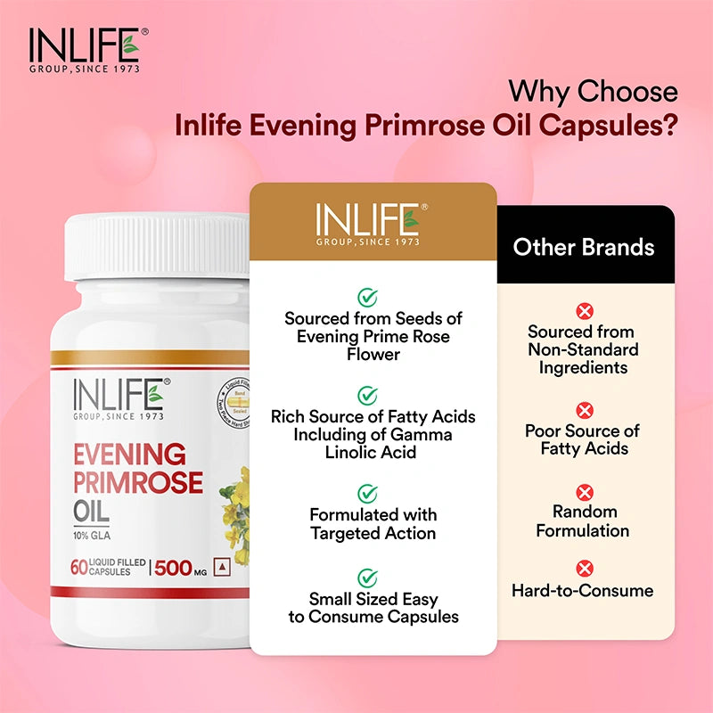 Inlife Evening Primrose Oil Supplement, 500mg Capsules