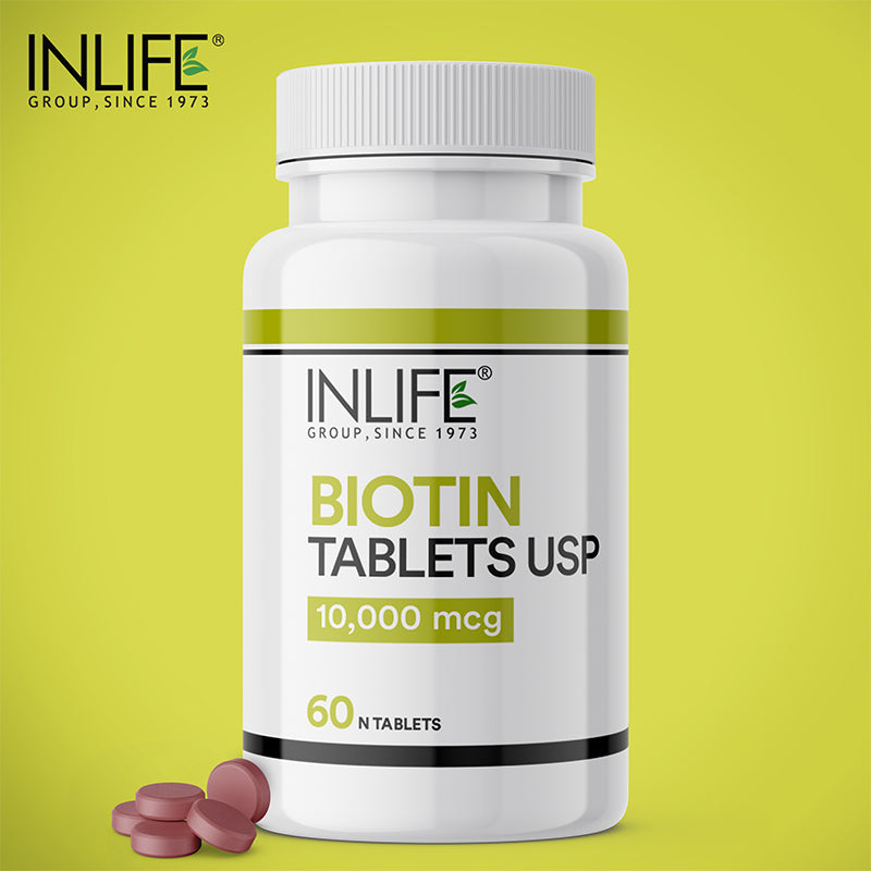 INLIFE Biotin 10000mcg Tablets | Vitamin B7  Supplement - 60 Tablets for Men and Women