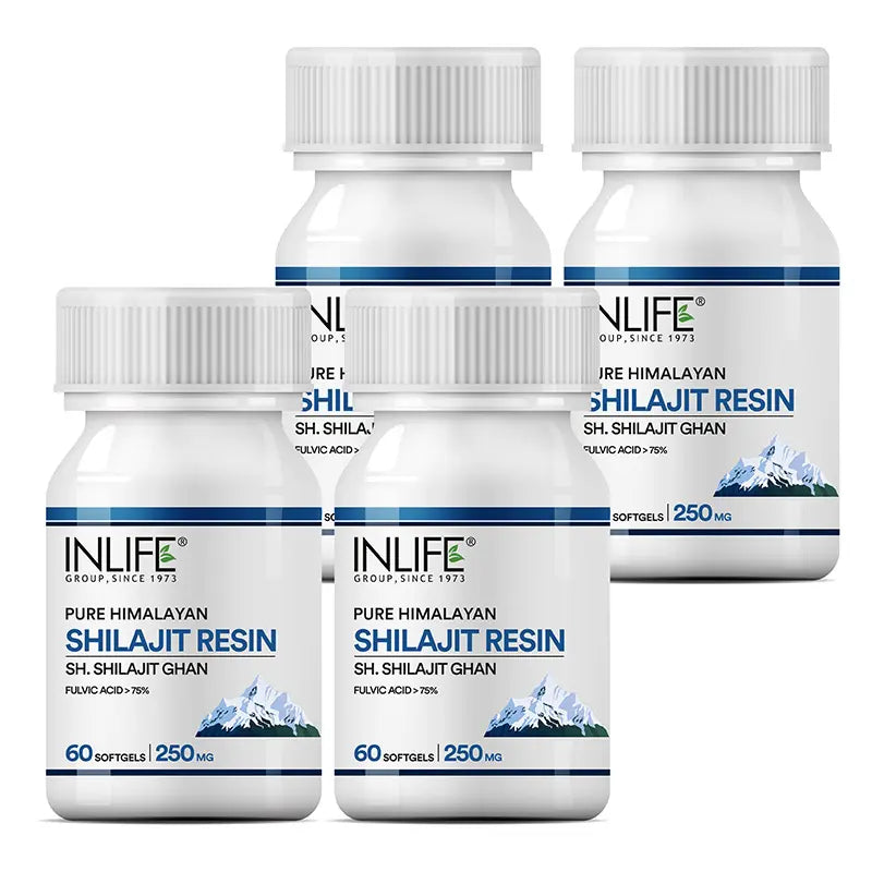 Inlife Pure Himalya Shilajit Resin Soft gel 500mg | 100% Pure & Potent Form| Contains >75% Fulvic Acid | Supports Energy, Stamina & Strength | 60 Soft gels (Pack of 1, 60)