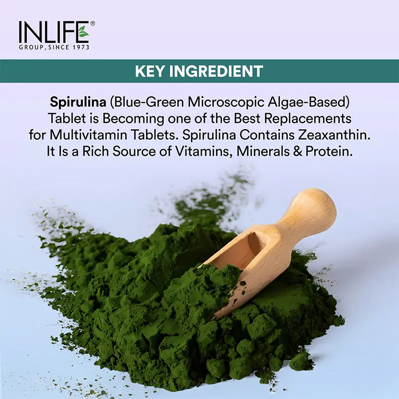 INLIFE Spirulina 500 mg – 120 Vegetarian tablets Organic Blue-Green Algae Superfood with Phycocyanin & Antioxidants