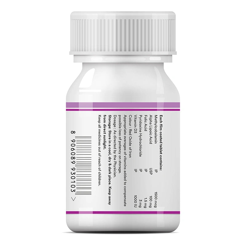 Inlife Vitamin B12 Methylcobalamin 1500mcg with ALA, Nurospan, 60 Tablets