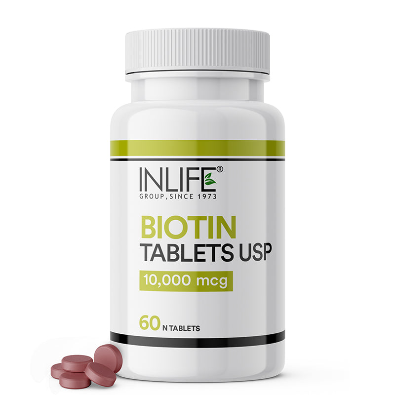 INLIFE Biotin 10000mcg Tablets | Vitamin B7  Supplement - 60 Tablets for Men and Women