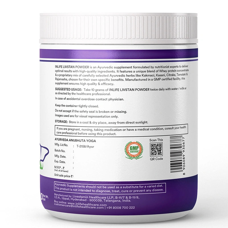 Inlife Livstan Liver Support Powder, Whey Protein with Ayurvedic Herbs, 300g (Vanilla)