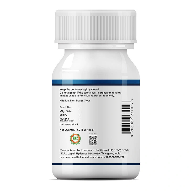 Inlife Pure Himalayan Shilajit Resin 500mg | Contains >75% Fulvic Acid | Soft Gels