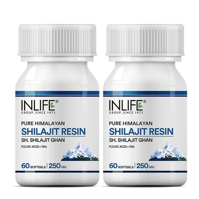 Inlife Pure Himalya Shilajit Resin Soft gel 500mg | 100% Pure & Potent Form| Contains >75% Fulvic Acid | Supports Energy, Stamina & Strength | 60 Soft gels (Pack of 1, 60)