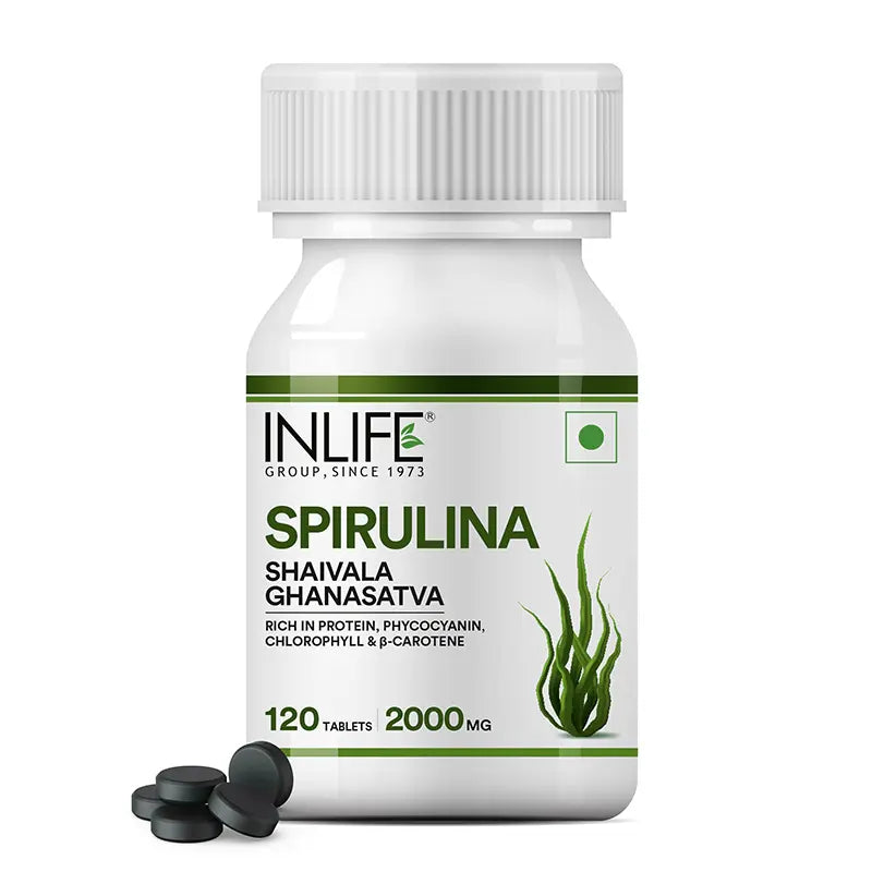 INLIFE Spirulina 500 mg – 120 Vegetarian tablets Organic Blue-Green Algae Superfood with Phycocyanin & Antioxidants