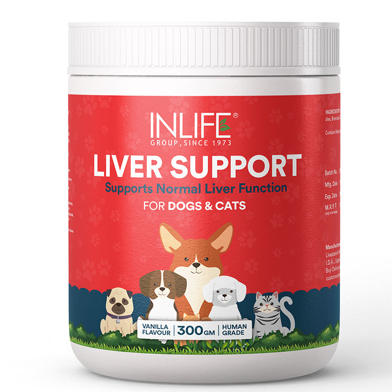INLIFE Liver Detox Supplement for Dogs Cats Pets | Liver Support Powder with Whey Protein, MCT, L-Carnitine, L-Taurine & BCAAs, 300g (Vanilla)