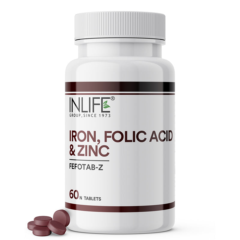 INLIFE Iron Folic Acid Zinc | Blood Builder for Men and Women - 60 Tablets