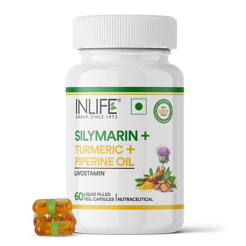 Inlife Silymarin Oil Capsules 200 mg with Turmeric & Piperine | Milk Thistle Extract Capsules for Liver Support & Antioxidant Formula | 60 Veg. Capsules