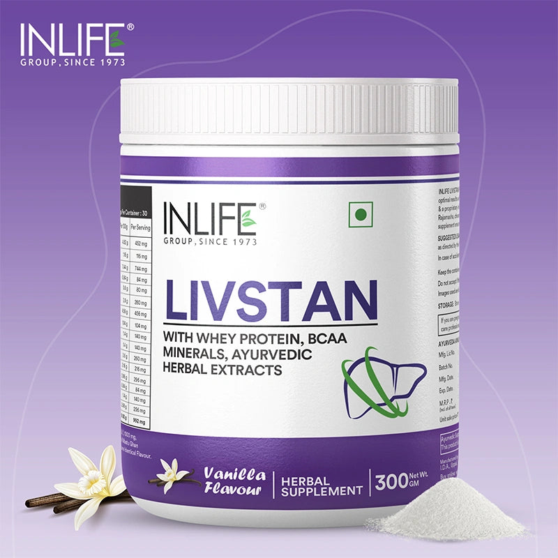Inlife Livstan Liver Support Powder, Whey Protein with Ayurvedic Herbs, 300g (Vanilla)