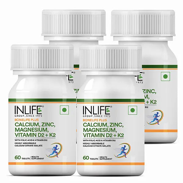 Inlife Bone Support Formula |Calcium Citrate Malate, Magnesium, Zinc, Folic Acid, Vitamin D2, K2 & B12| Supports Bone & Nutritional Health| 60 Tablets