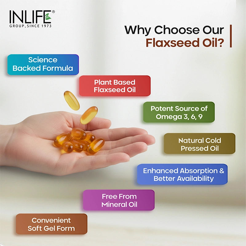 Inlife Flaxseed Oil Capsules Omega 3 6 9 Supplement | 1000mg | Softgels