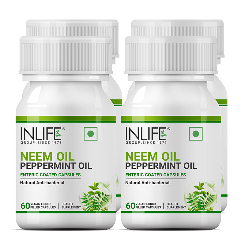 INLIFE NEEM & PEPPERMINT OIL CAPSULES FOR IBS, 500 MG | 60 ENTERIC COATED VEGETARIAN CAPSULES