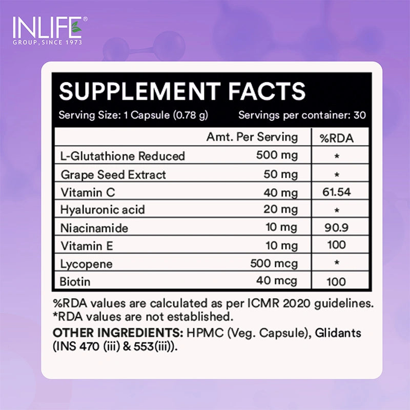 Inlife L-Glutathione Reduced Supplement | Veg. Capsules